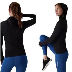 NWT-Athleta Black Flurry Seamless Active Hoodie Small Cold Weather Base Layer